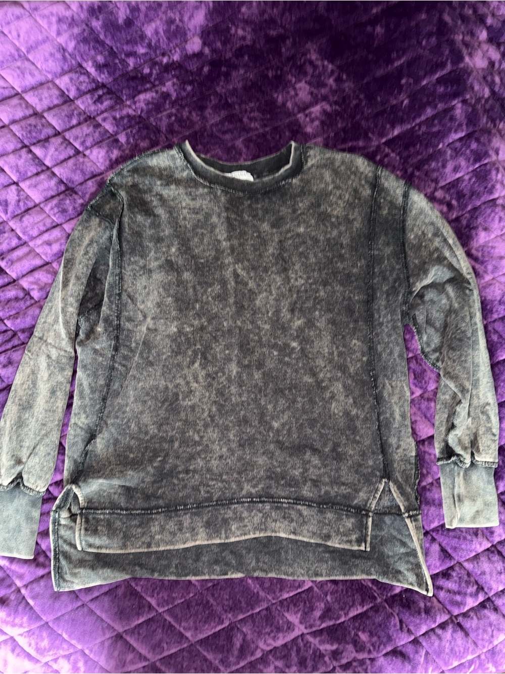 Zenana Washed Black Mineral-Dye Crewneck